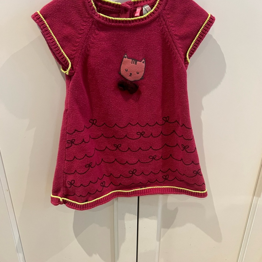 Orchestra Pink and yellow Knit cat dress 12m